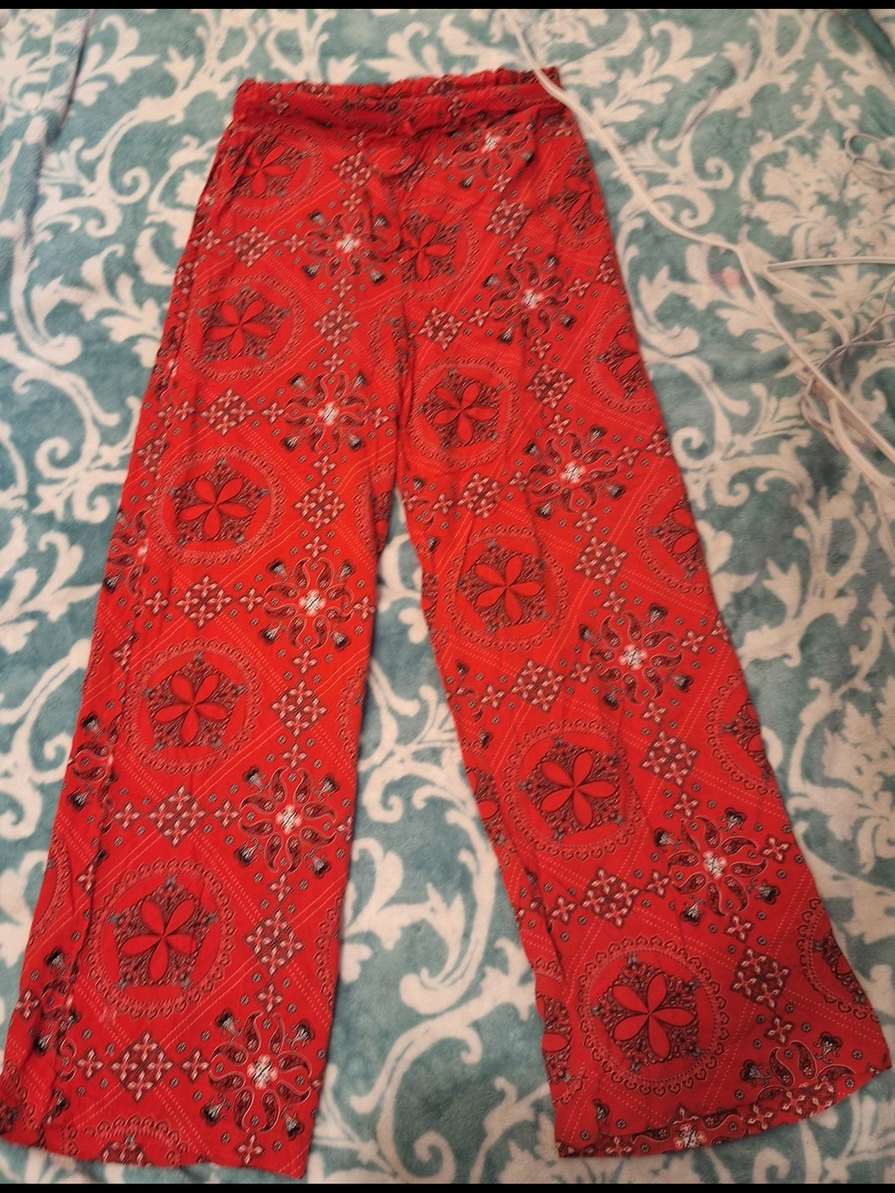 Red Bohemian Print Wide Leg Pants